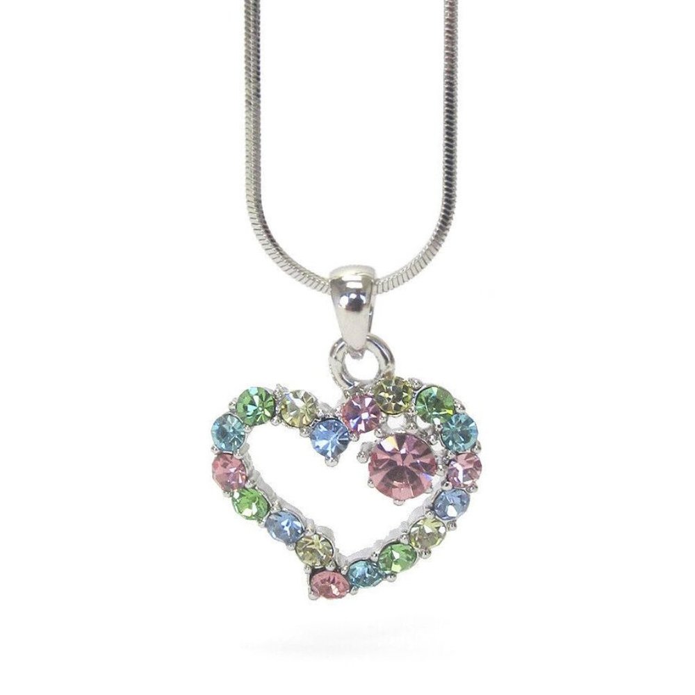 Whitegold Plated Mulit Color Crystal Heart Necklace NWT